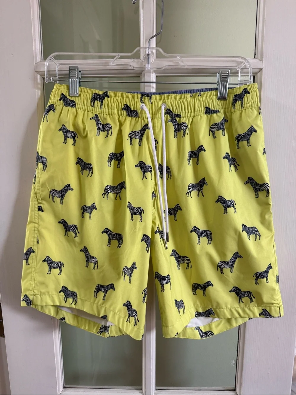 Bonobos Rock the Croc Men's Yellow Zebra Print Swim Trunks 7” size small